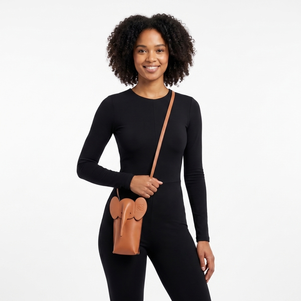 Leather Elephant Pocket Bag Tan