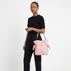 Leather Flamenco Medium Shoulder Bag Pink, view 8