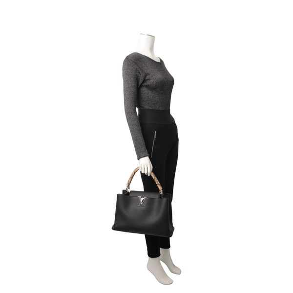 Leather/Python Capucines MM Noir