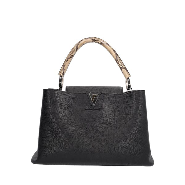 Leather/Python Capucines MM Noir