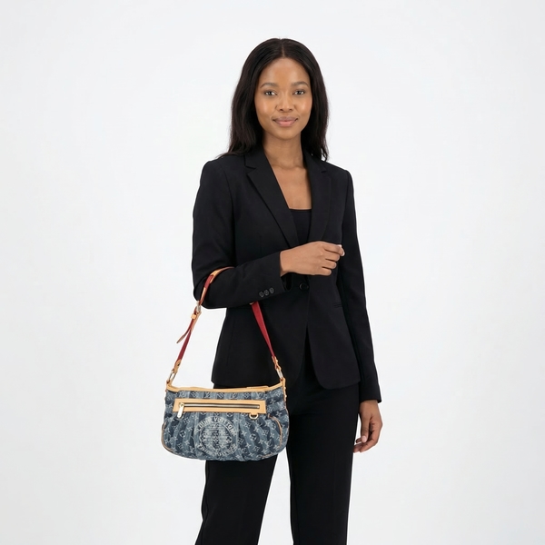 Denim Monogram Porte Epaule Raye MM