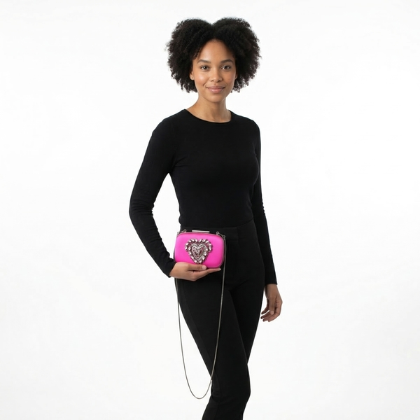 Satin Embellished Kana Clutch/Shoulder Bag Pink