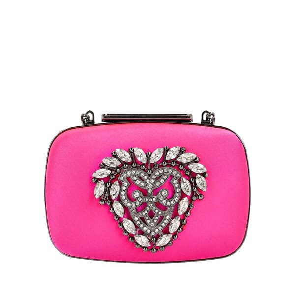 Satin Embellished Kana Clutch/Shoulder Bag Pink