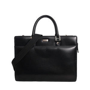 Leather Double Zip Briefcase Black