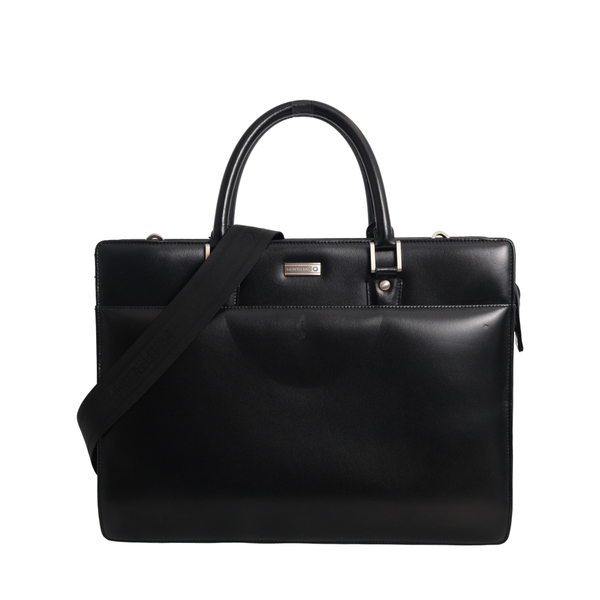 Leather Double Zip Briefcase Black