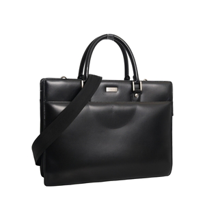 Leather Double Zip Briefcase Black, view 2