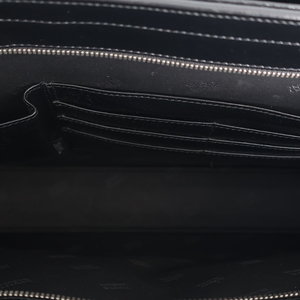 Leather Double Zip Briefcase Black, view 7