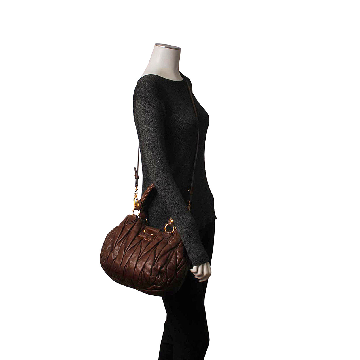 MIU MIU Matelasse Lux Bauletto Aperto Brown | Luxity