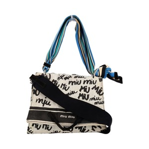 MIU MIU Fabric Logo Print Shoulder Bag Beige/Black | Luxity