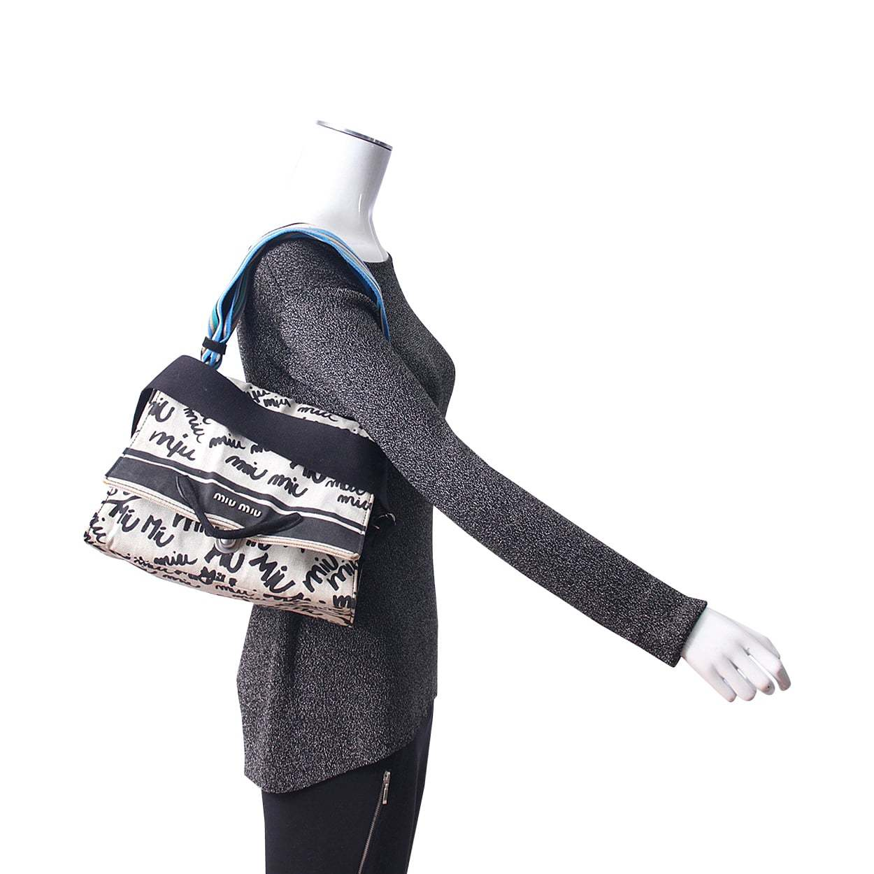 MIU MIU Fabric Logo Print Shoulder Bag Beige/Black | Luxity