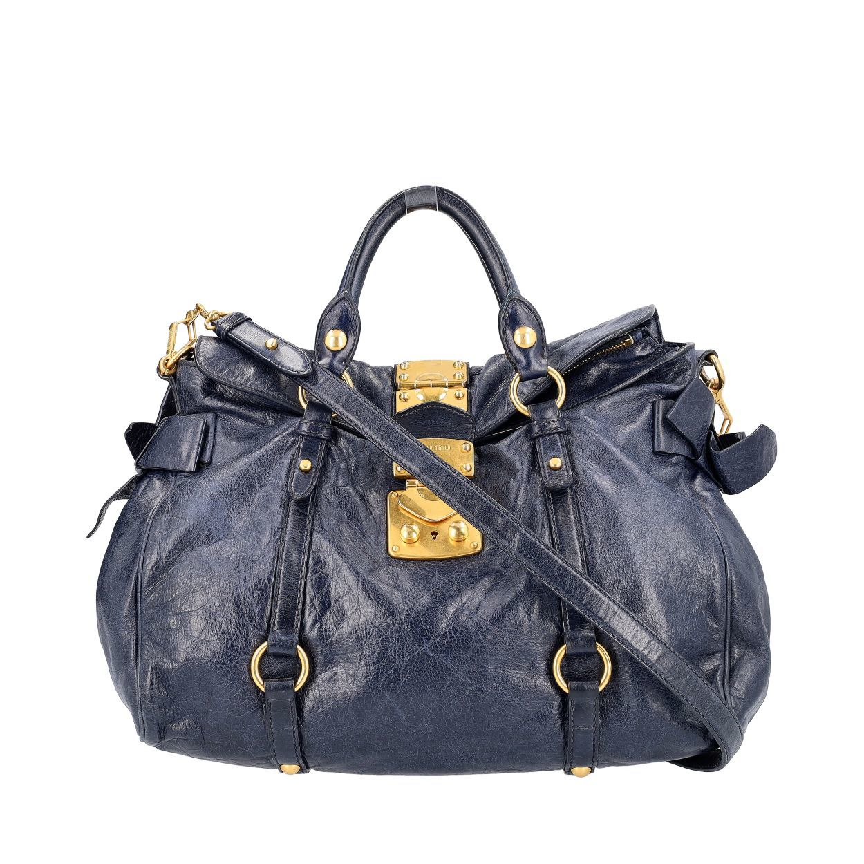 MIU MIU Leather Lux Bauletto Bag Navy | Luxity