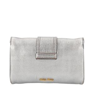 MIU MIU Metallic Leather Embellished Clutch/Bag Silver | Luxity