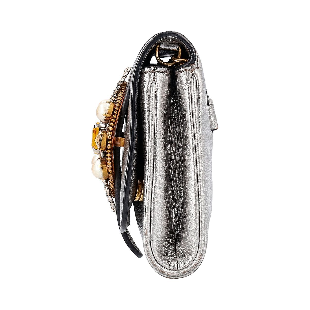MIU MIU Metallic Leather Embellished Clutch/Bag Silver | Luxity