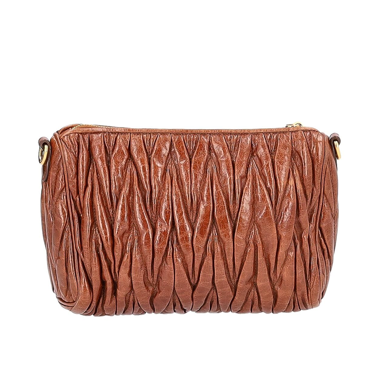 MIU MIU Leather Matelasse Lux Charm Mini Shoulder Bag Brown | Luxity