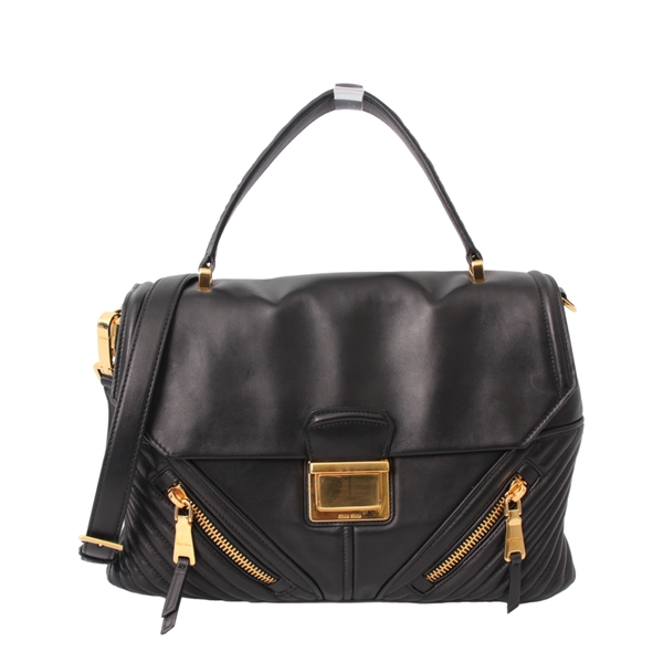 Leather Matelasse Biker Shoulder Bag Black