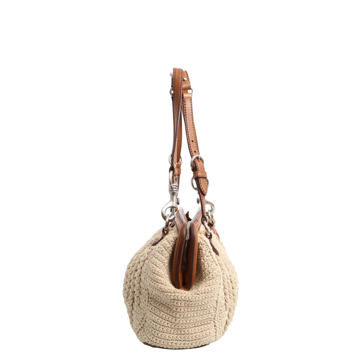 MIU MIU Crochet Knit Shoulder Bag Natural/ Brown | Luxity