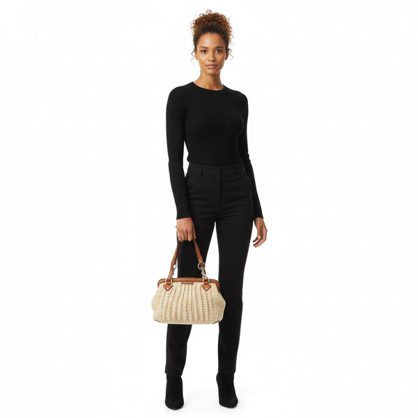 Crochet Knit Shoulder Bag Natural/ Brown