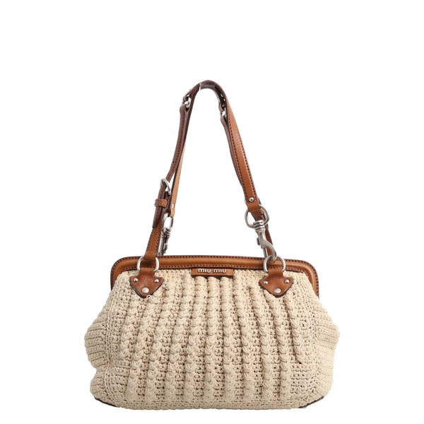 Crochet Knit Shoulder Bag Natural/ Brown