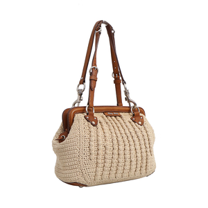 Crochet Knit Shoulder Bag Natural/Brown, view 2