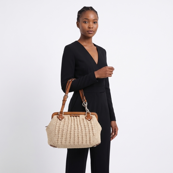 Crochet Knit Shoulder Bag Natural/Brown