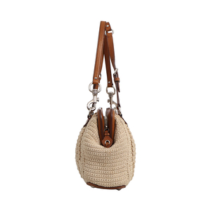Crochet Knit Shoulder Bag Natural/Brown, view 4