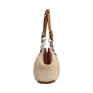 Crochet Knit Shoulder Bag Natural/Brown, view 5