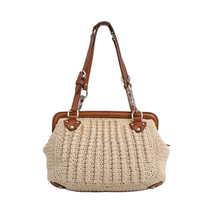 Crochet Knit Shoulder Bag Natural/Brown, view 3