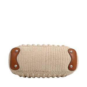 Crochet Knit Shoulder Bag Natural/Brown, view 6