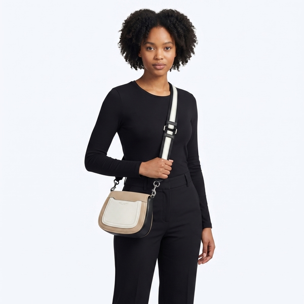 Leather Empire City Crossbody Bag Black/Beige/White