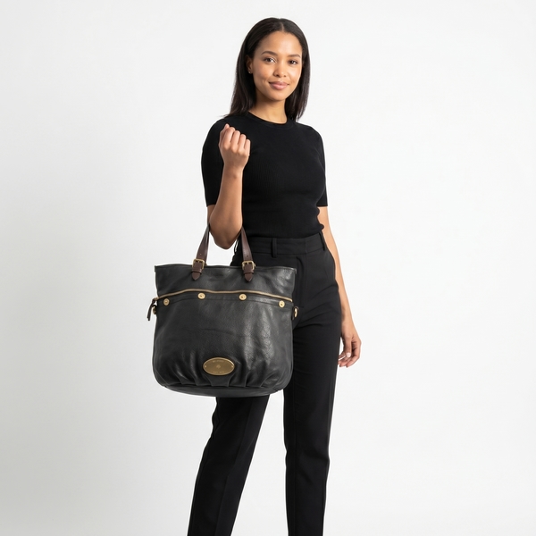 Leather Mitzy Tote Black/Brown