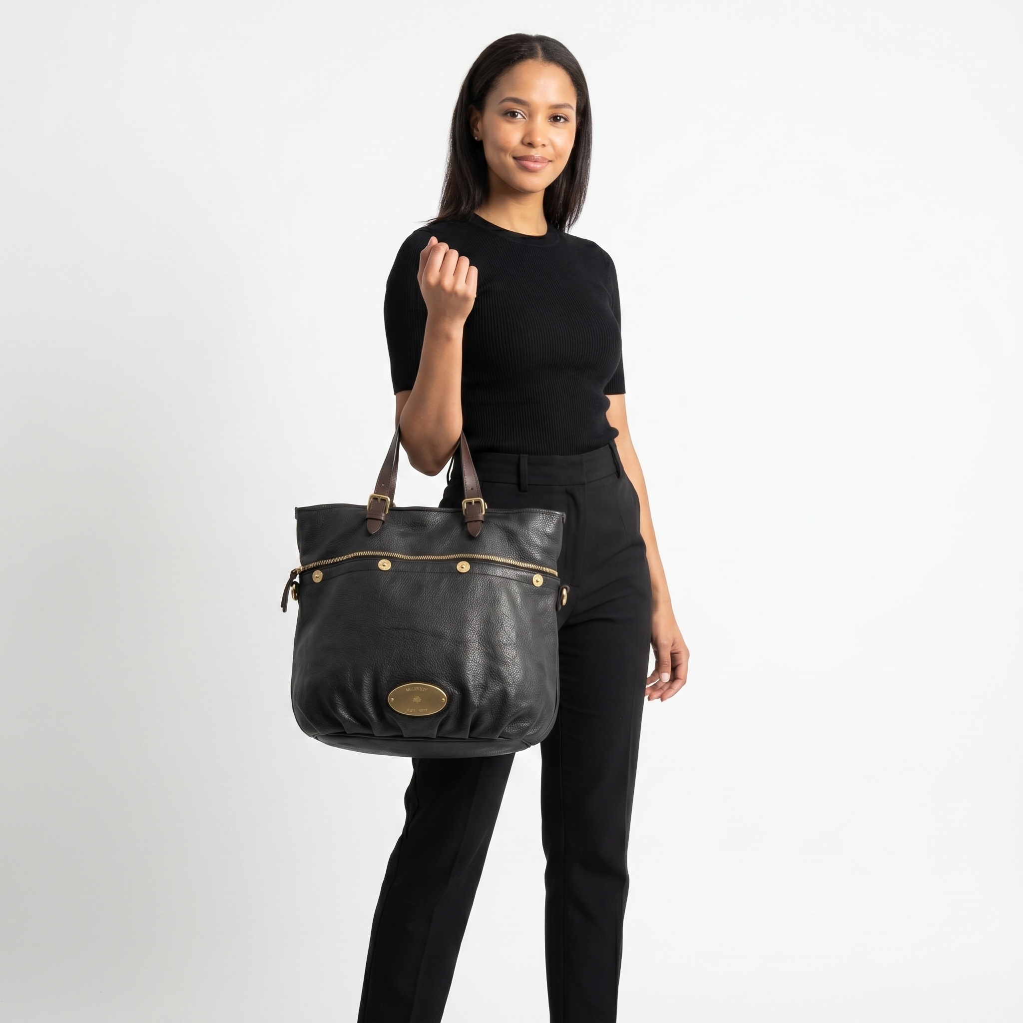 mutianyouye73 専用 MULBERRY Leather Mitzy Tote Black/Brown | Luxity