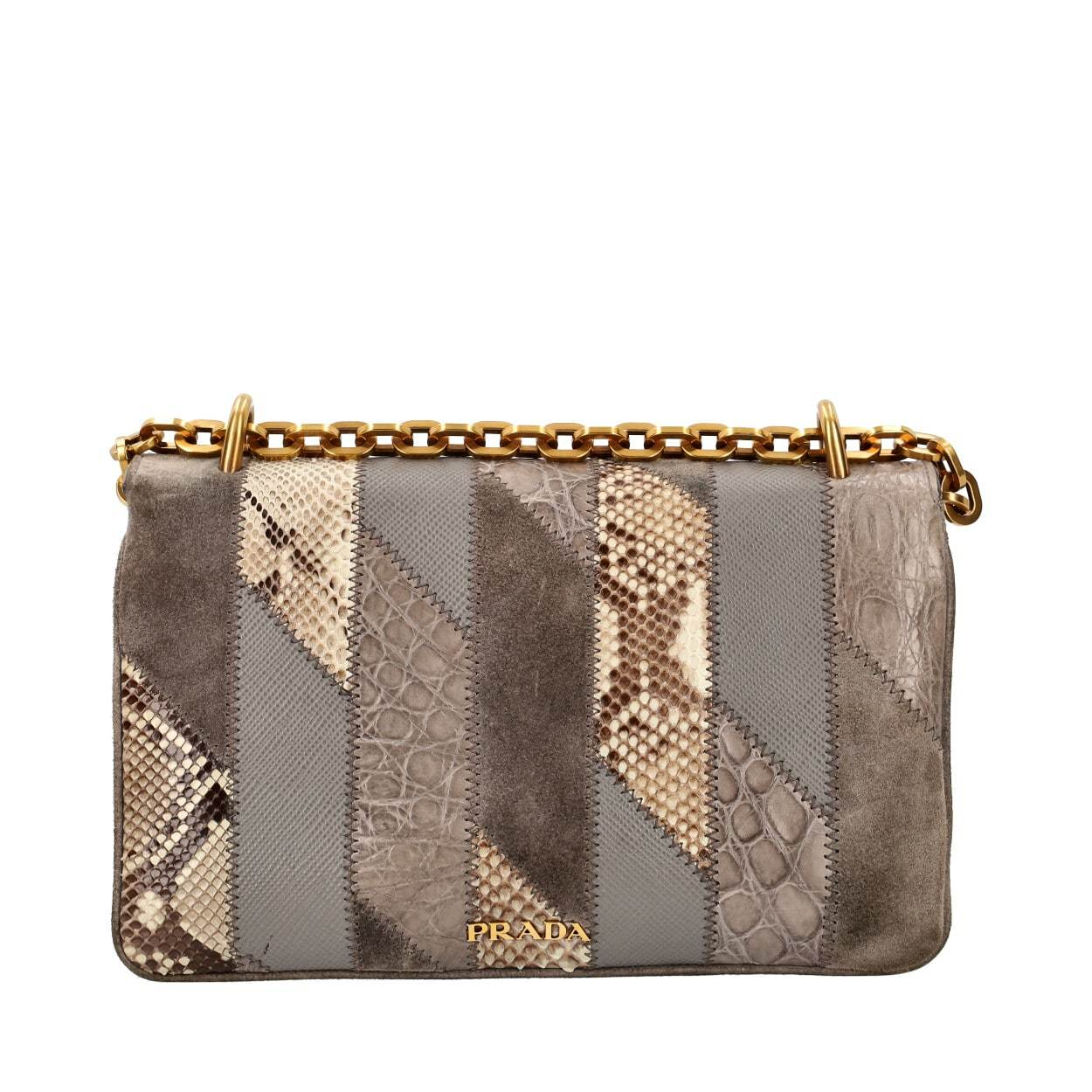 PRADA Croc/Python Patchwork Flap Bag Grey | Luxity