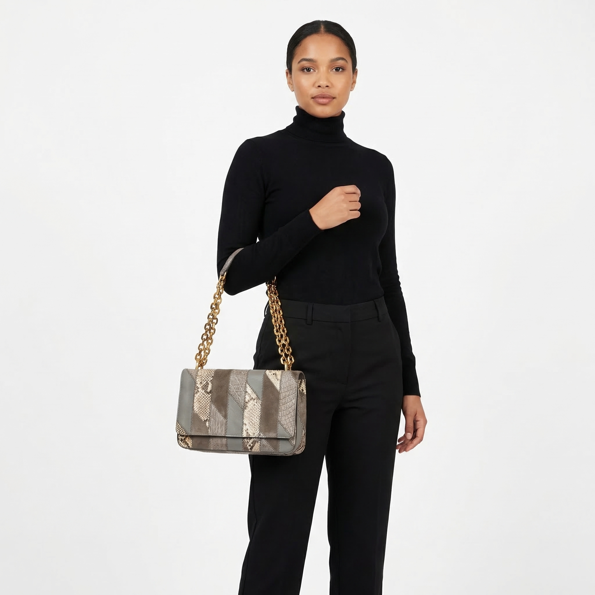 PRADA Croc/Python Patchwork Flap Bag Grey | Luxity