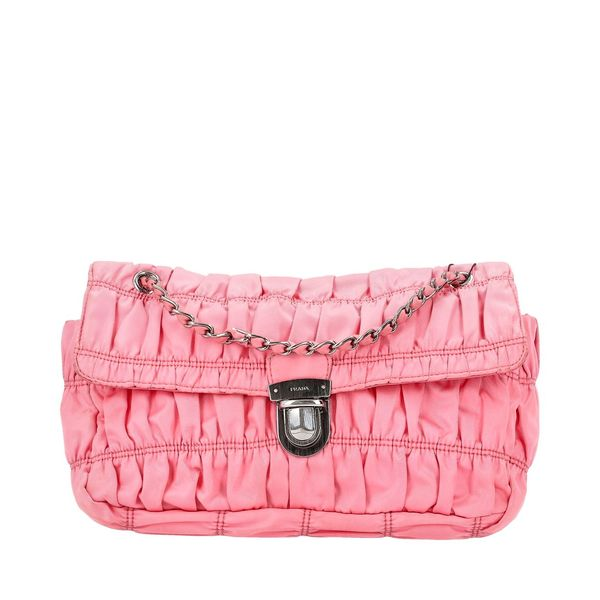 Nylon Gaufre Pushlock Shoulder Bag Pink