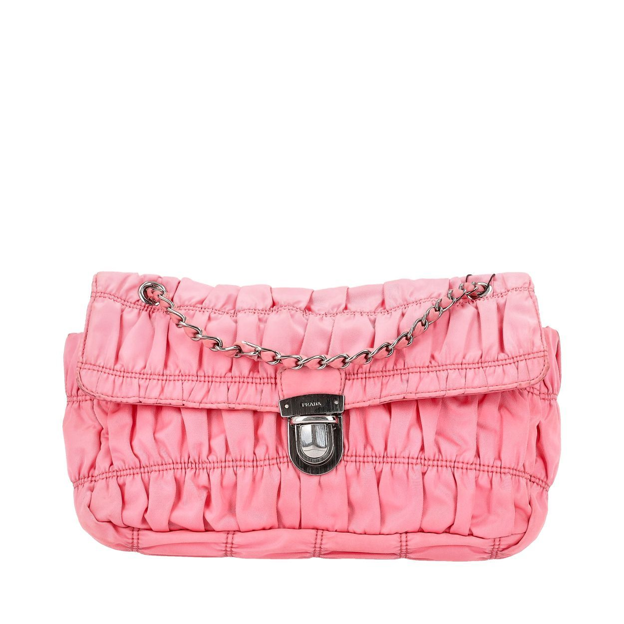 PRADA Nylon Gaufre Pushlock Shoulder Bag Pink | Luxity
