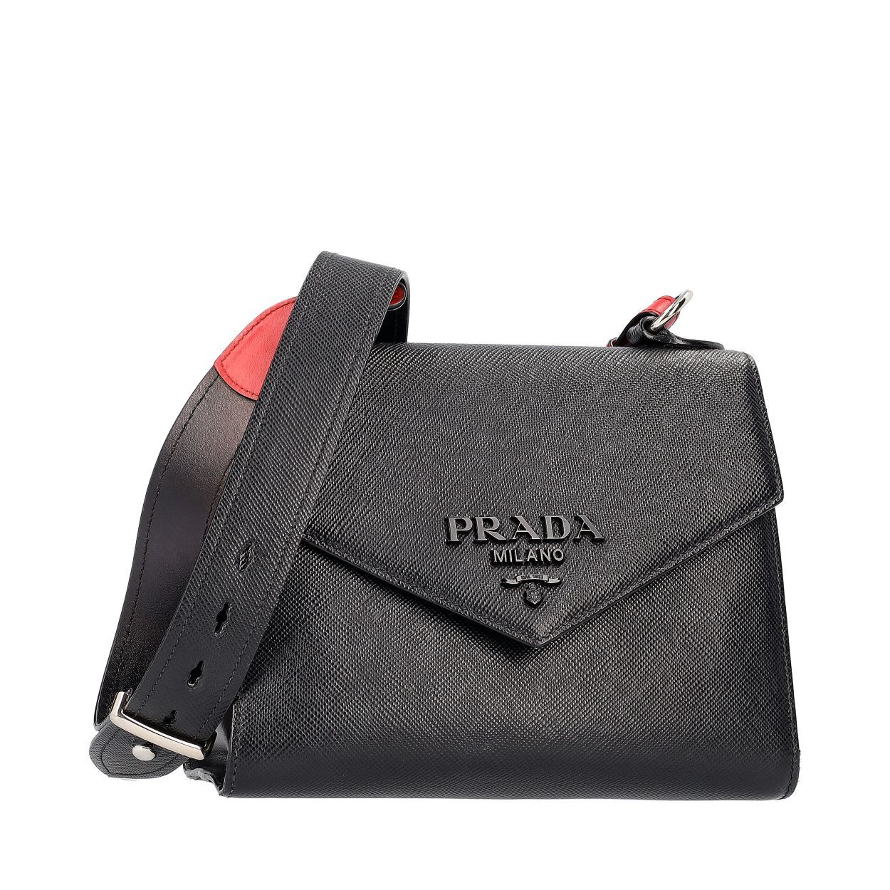 極美品 PRADA SAFFIANO LOCK W SHOULDER BAG PRADA Saffiano Monochrome Shoulder Bag Black | Luxity