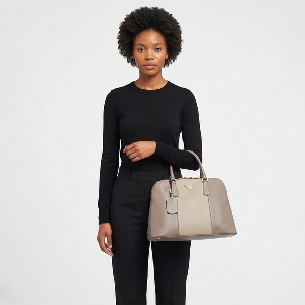 Saffiano Lux Medium Promenade Bag Grey