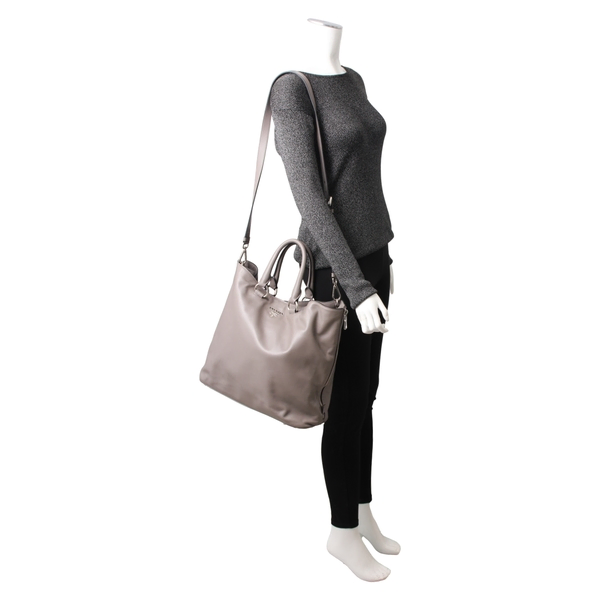 Leather Daino Shopping Tote Grey
