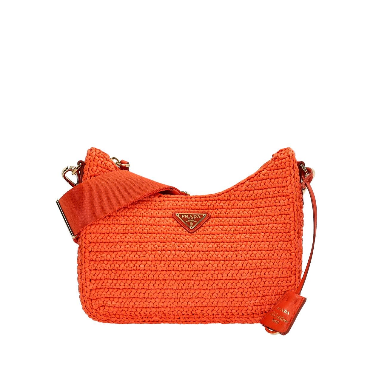 seira PRADA バッグ PRADA Raffia Crochet Re-Edition 2005 Shoulder Bag Orange | Luxity