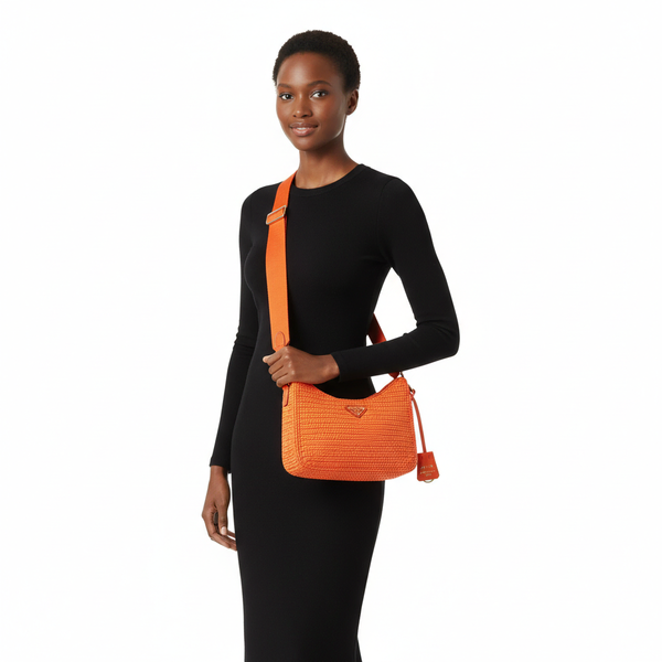 Raffia Crochet Re-Edition 2005 Shoulder Bag Orange