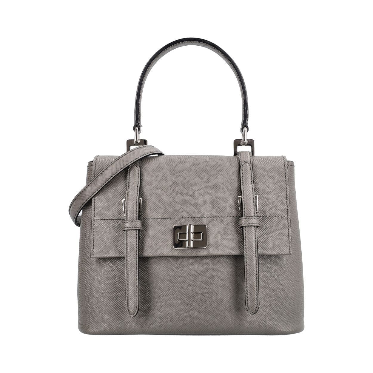 PRADA Saffiano Small Flap Top Handle Bag Grey | Luxity