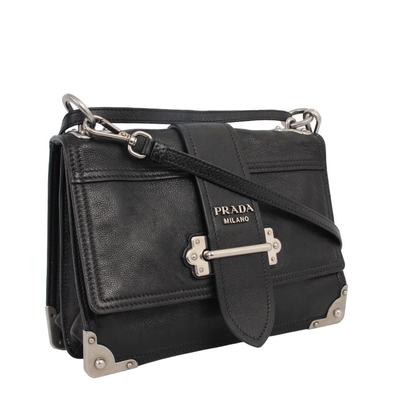 PRADA Leather Cahier Crossbody Bag Black | Luxity