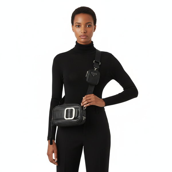 Saffiano Camera Crossbody Bag Black