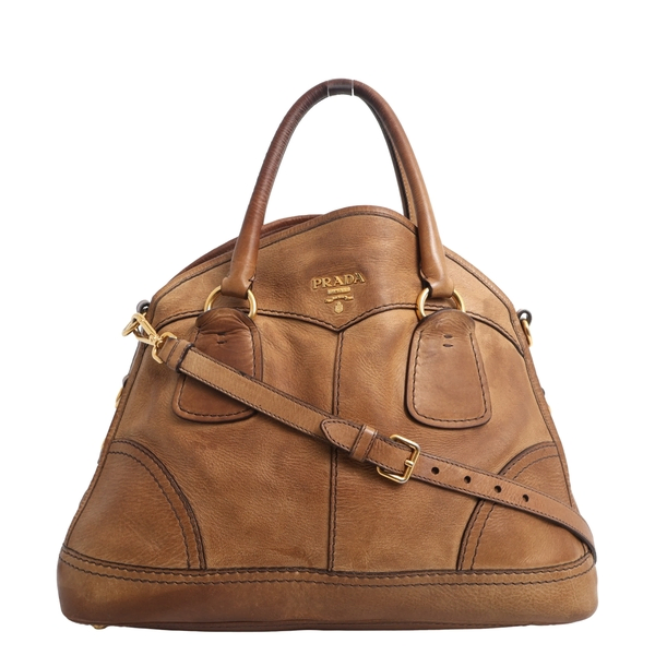 Leather Cervo Shine Bauletto Bowling Bag Brown