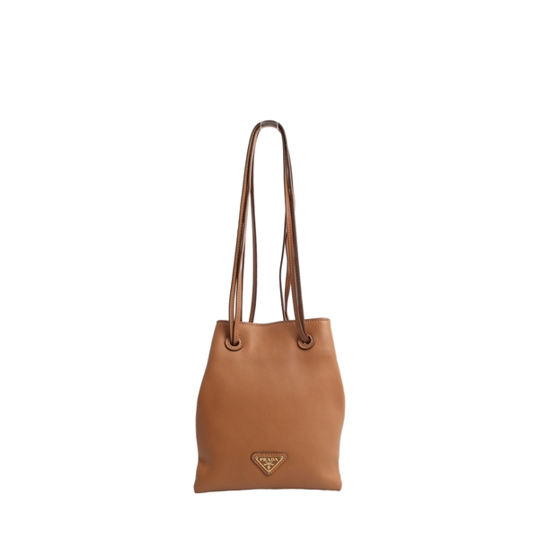 Leather Drawstring Pouch Bag Tan