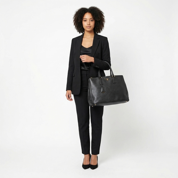 Saffiano Double Zip Large Tote Black