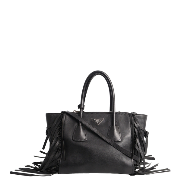 Leather Fringe Twin Pocket Tote Black
