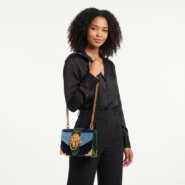 Velvet Lion Head Bag Azzurro