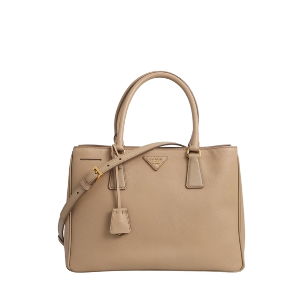 Saffiano Double Zip Medium Tote Beige