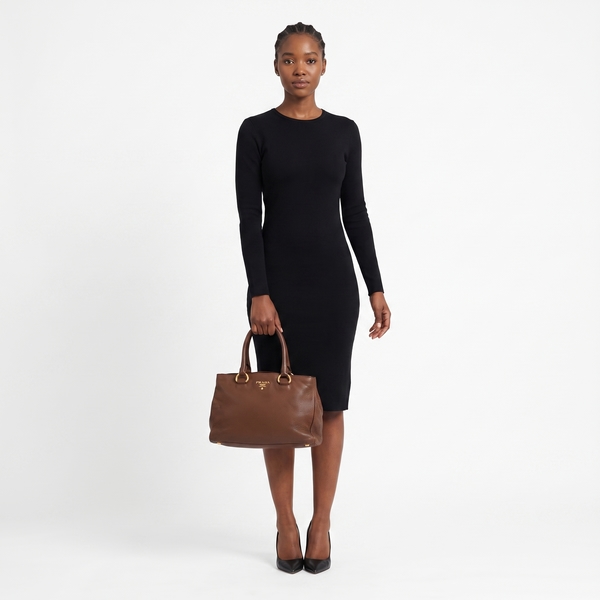 Leather Vitello Daino Small Tote Brown